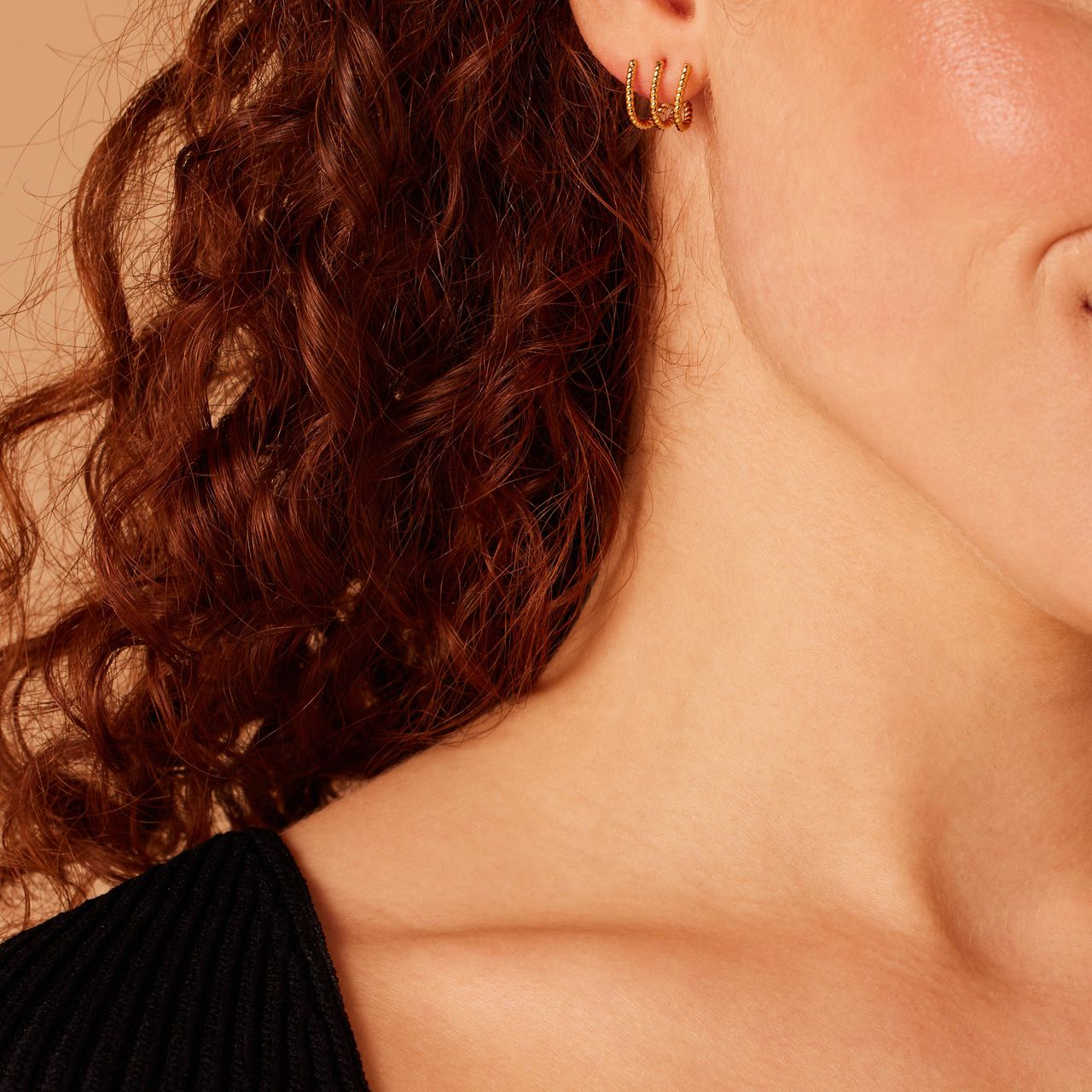 Stalen goldplated dubbele oorknoppen voor dames