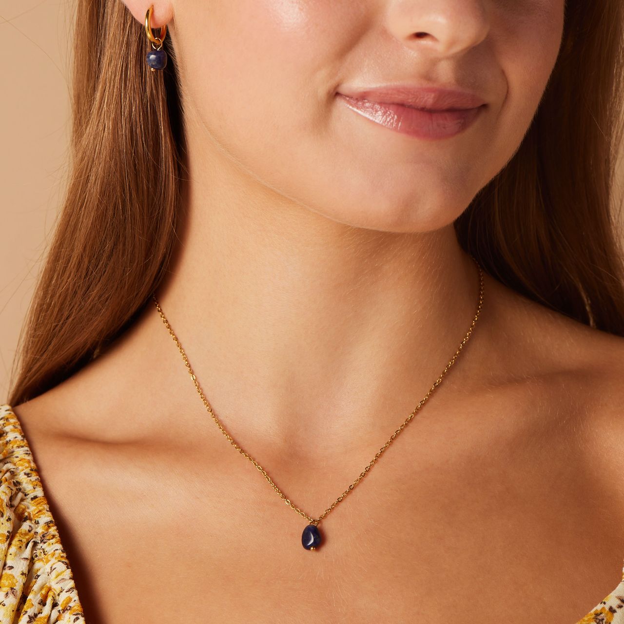 Stainless steel goldplated oorringen met lapis lazuli voor dames