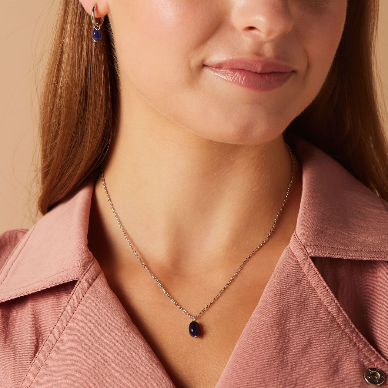 Stainless steel oorringen met lapis lazuli voor dames