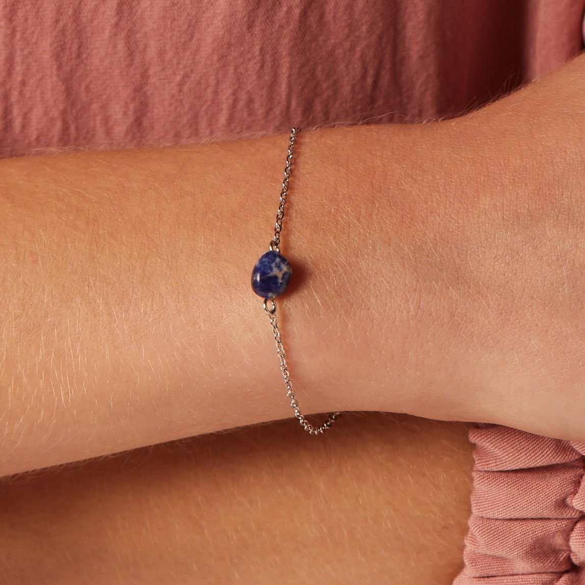 Stalen armband met blauwe steen
