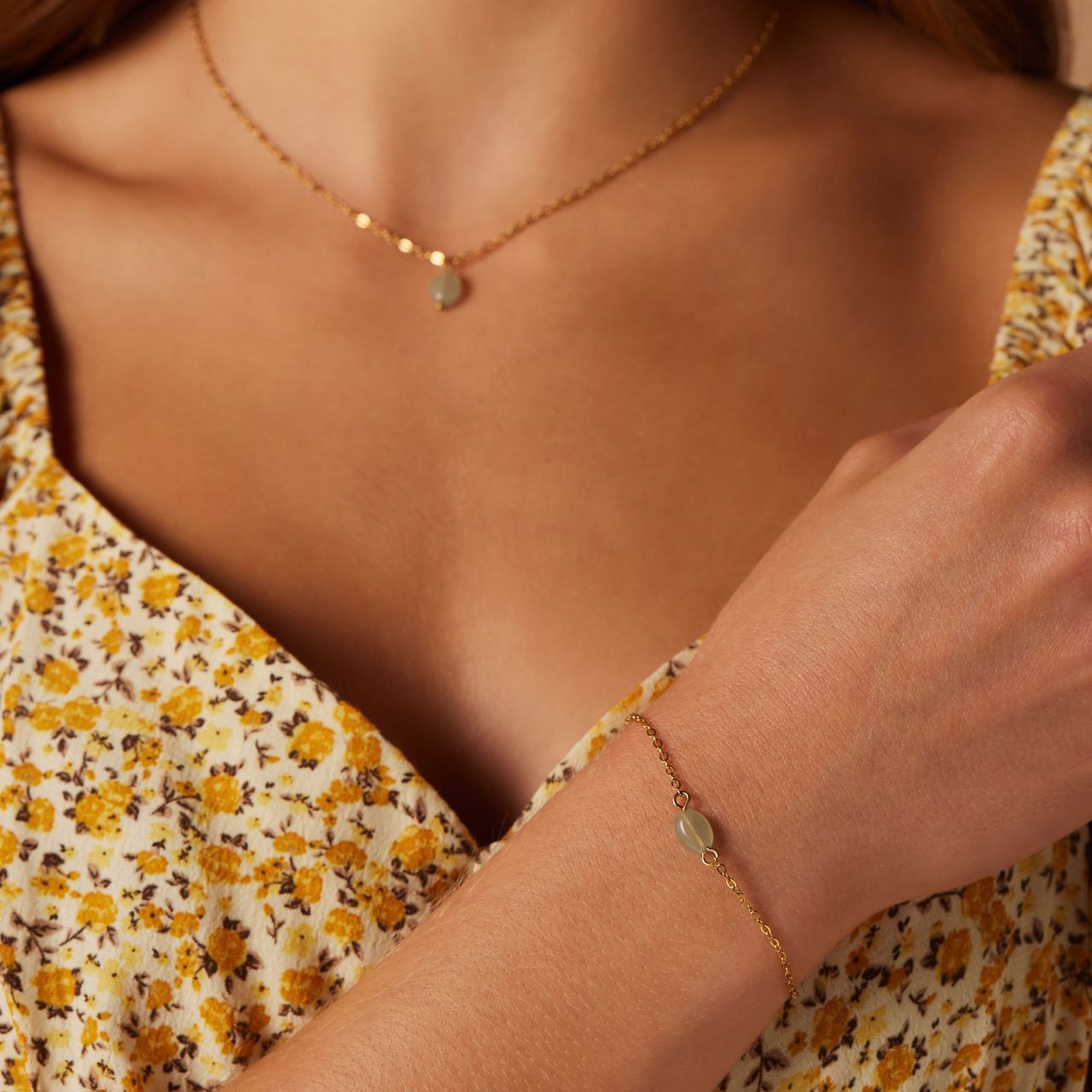 Stalen goldplated armband met groene aventurijn