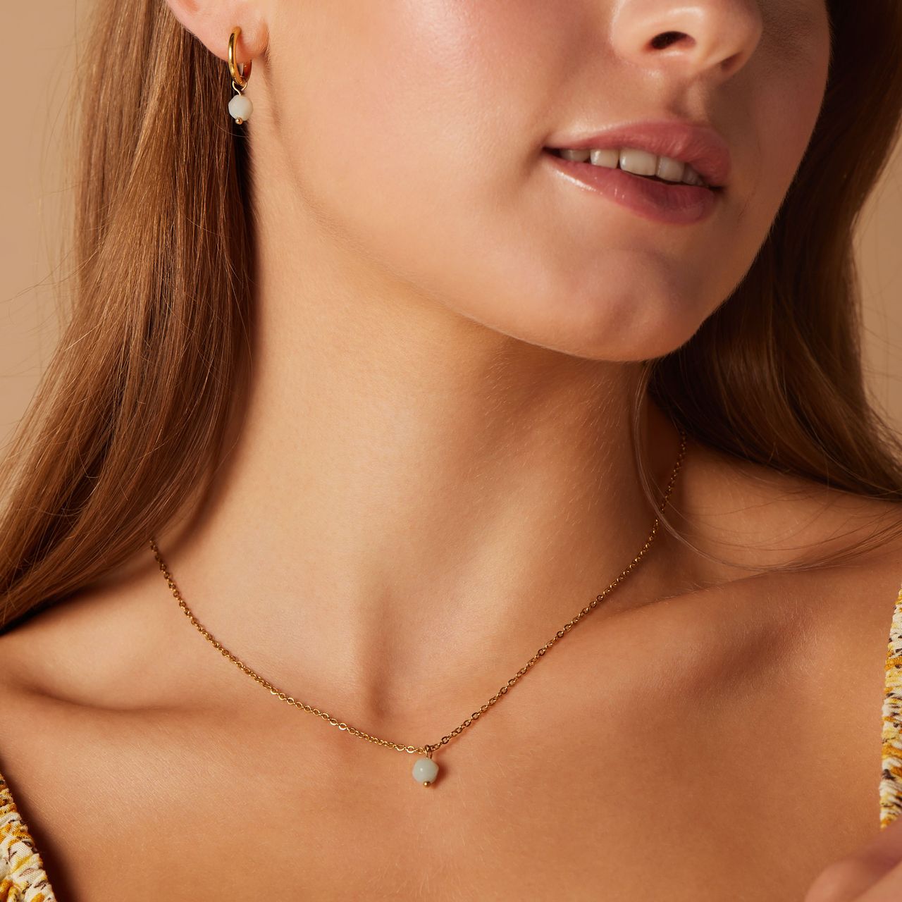 Stalen goldplated oorringen met amazoniet voor dames