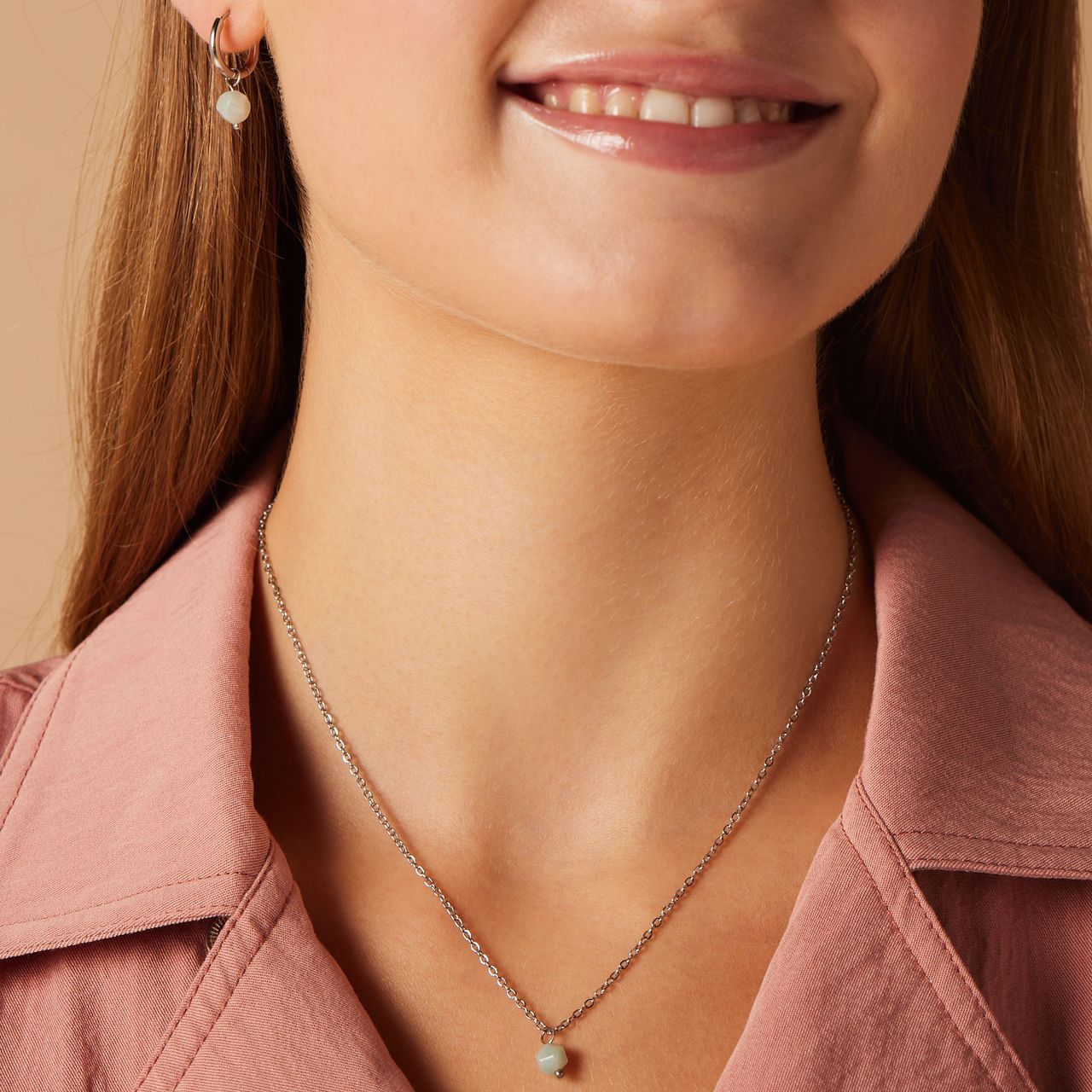 Stainless steel oorringen met amazoniet voor dames