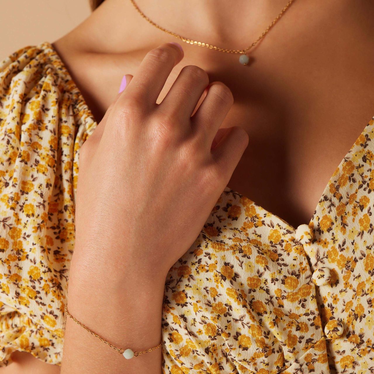 Stainless steel goldplated armband met amazoniet