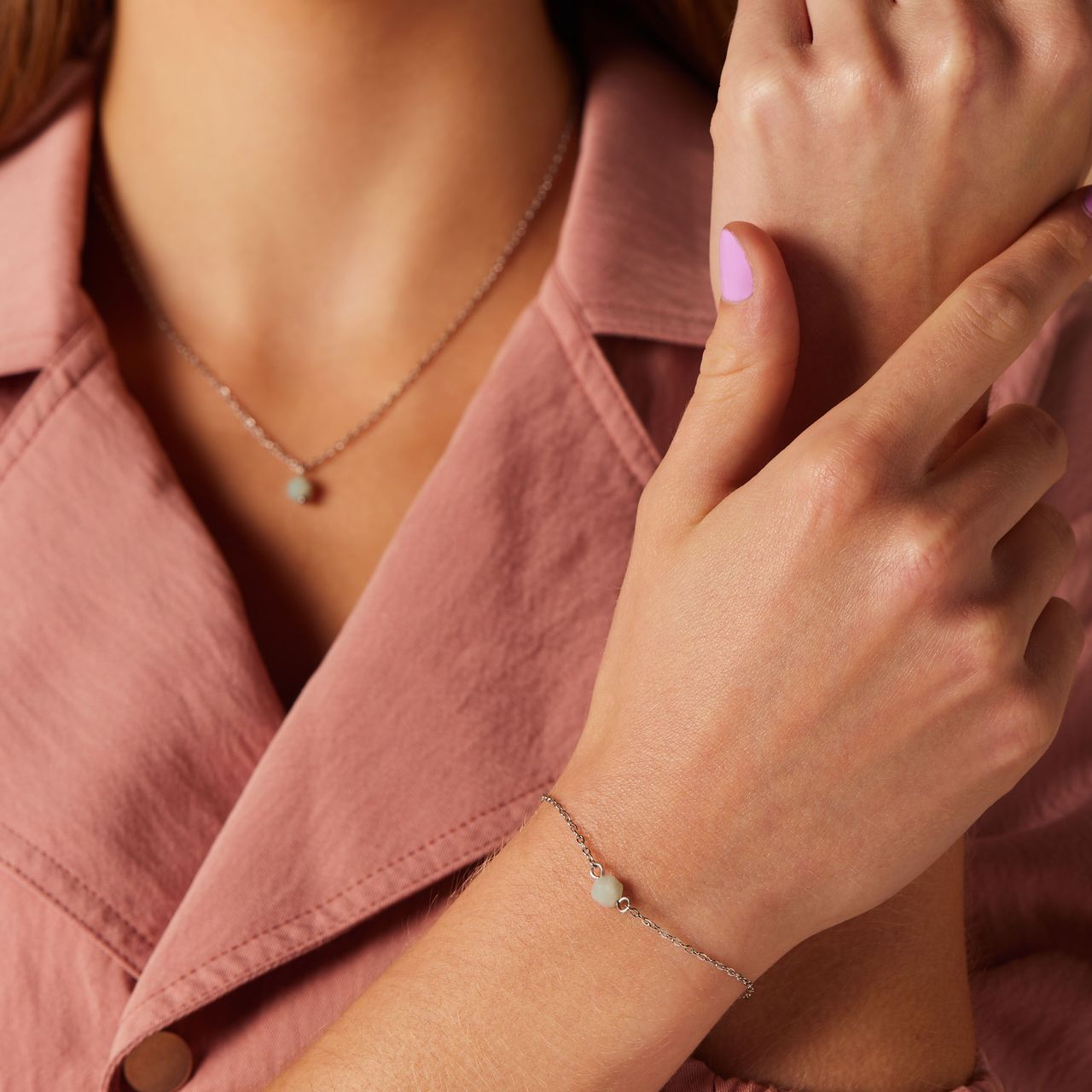 Stainless steel armband met amazoniet