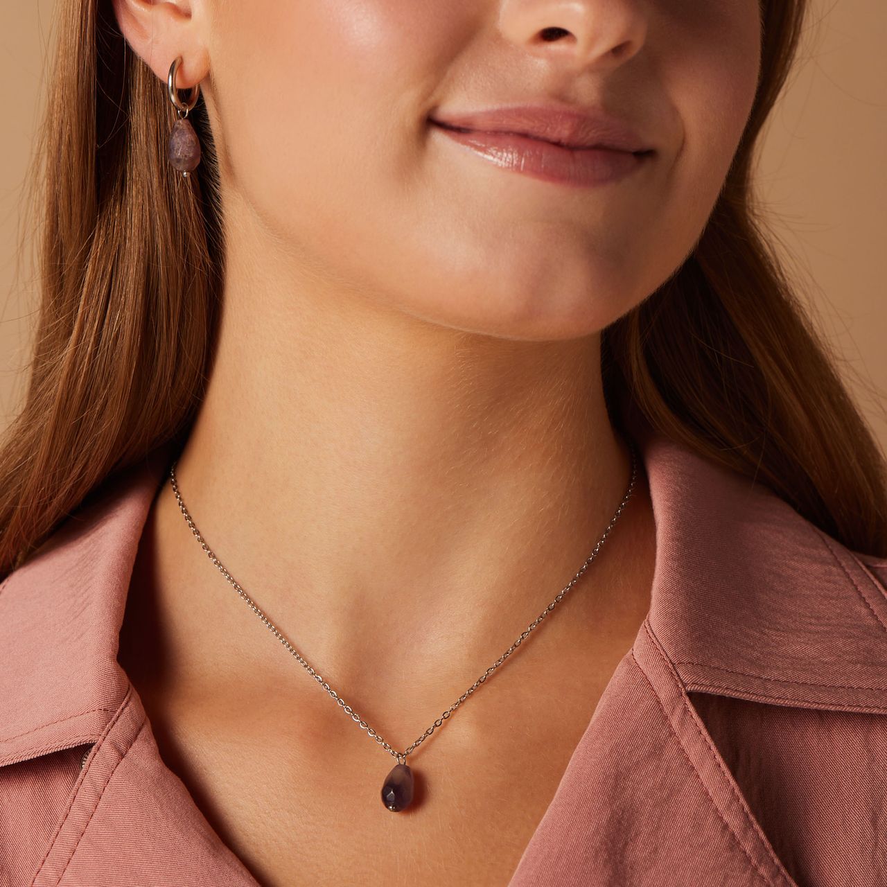 Stainless steel oorringen met amethyst voor dames