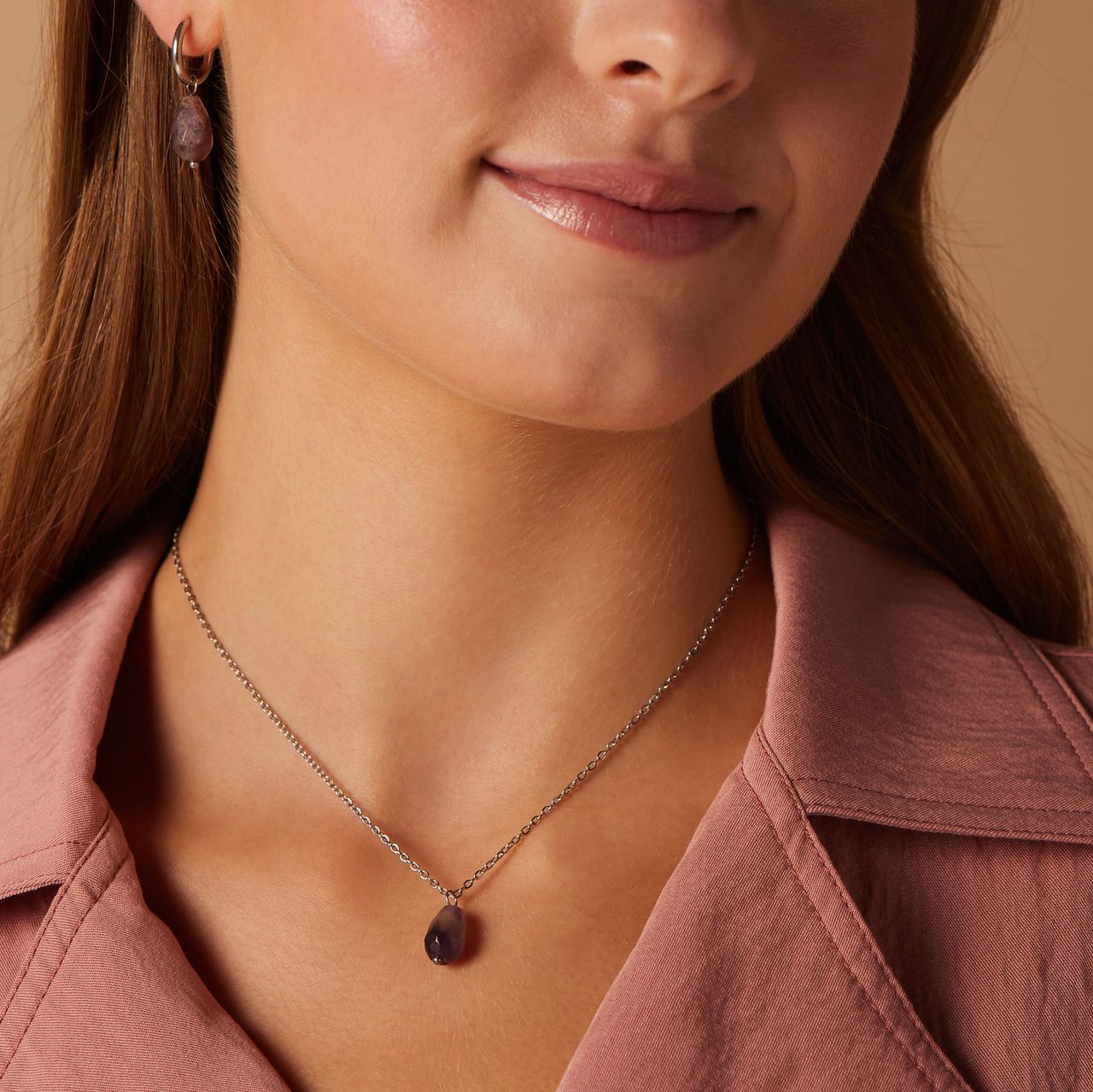 Halskette aus Edelstahl mit Amethyst