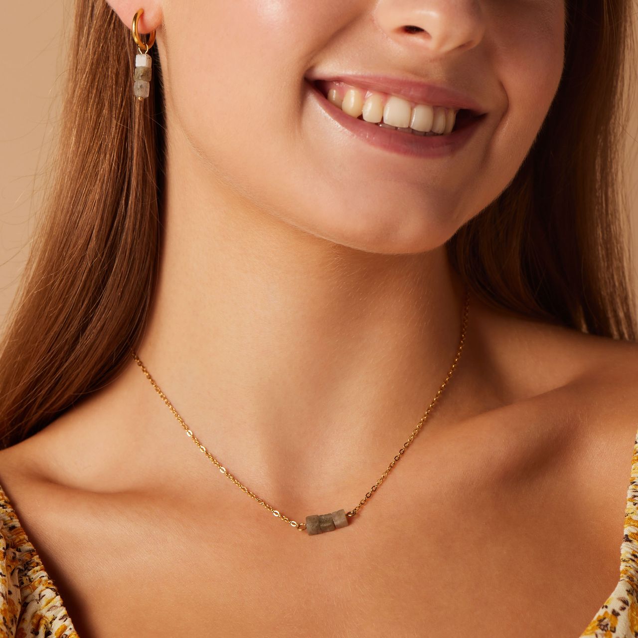 Stainless steel goldplated ketting met glitter steen voor dames