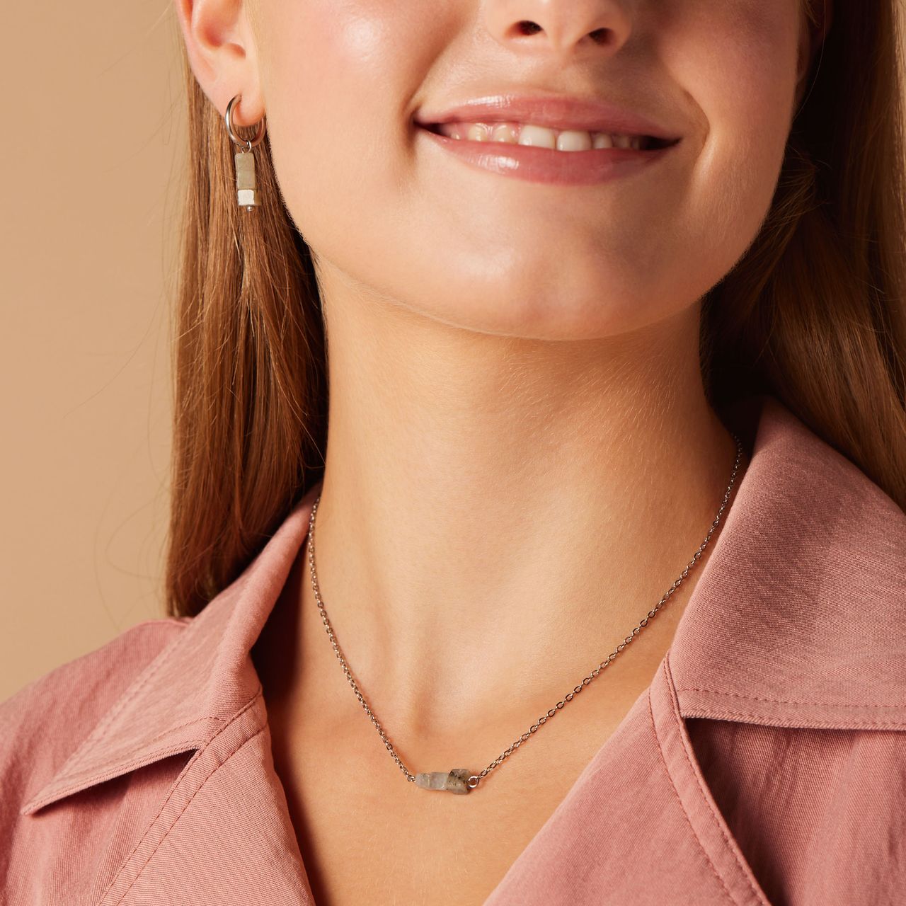 Stalen ketting met glitter steen voor dames
