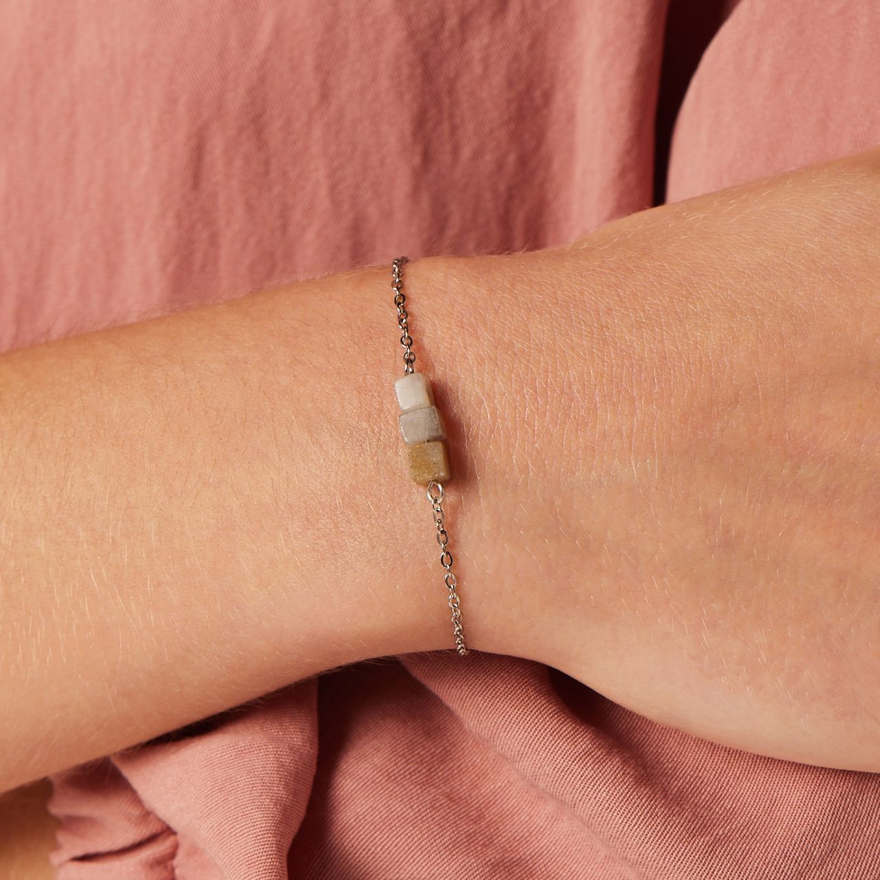 Stalen armband met glitter steen