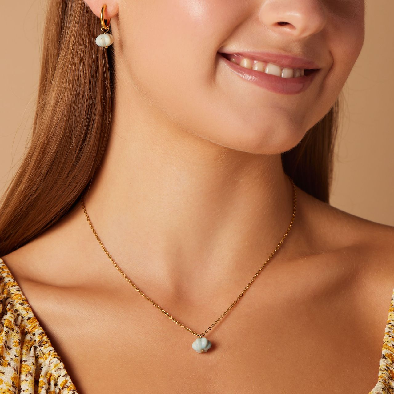 Stainless steel goldplated ketting met pompoen voor dames