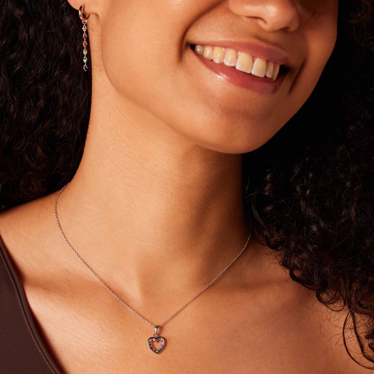 Zilveren ketting met hanger hart multi zirkonia