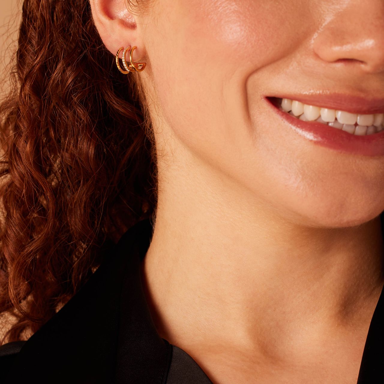 Stainless steel goldplated dubbele oorknoppen met zirkonia voor dames