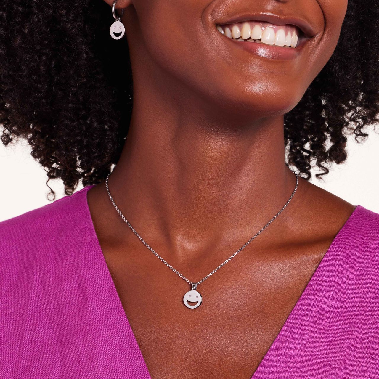 Ohrringe aus Edelstahl, Smiley, mit rosa Zirkonia