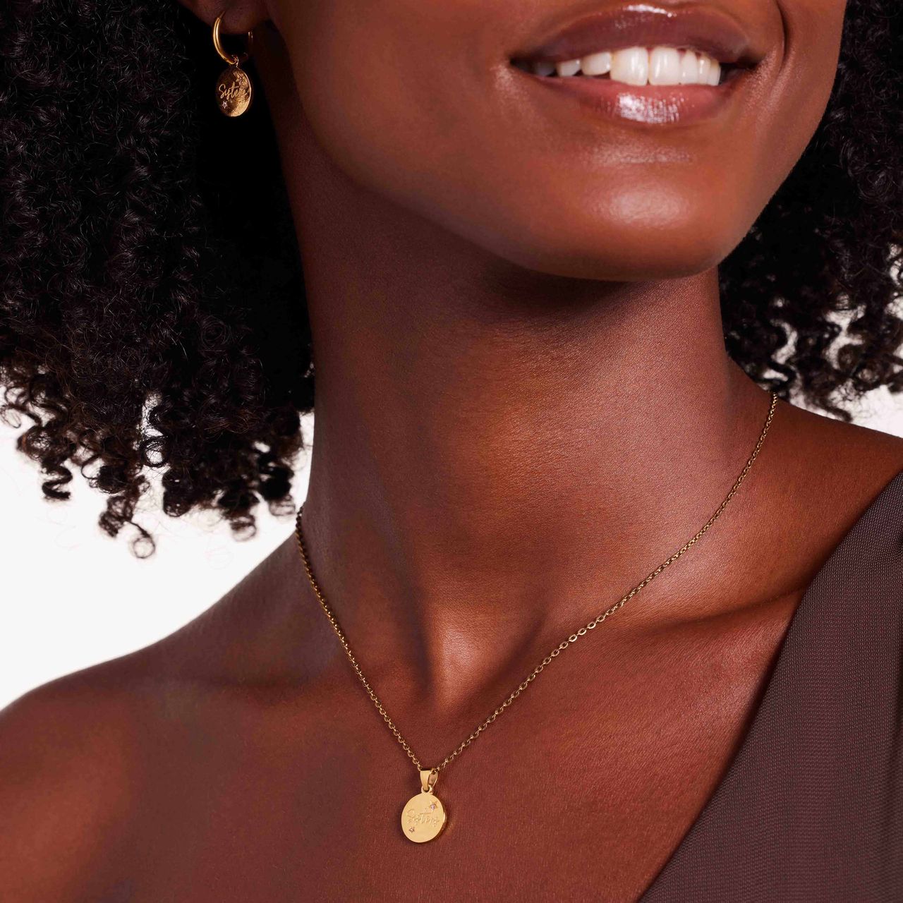 Stalen goldplated ketting met hanger met zirkonia voor dames