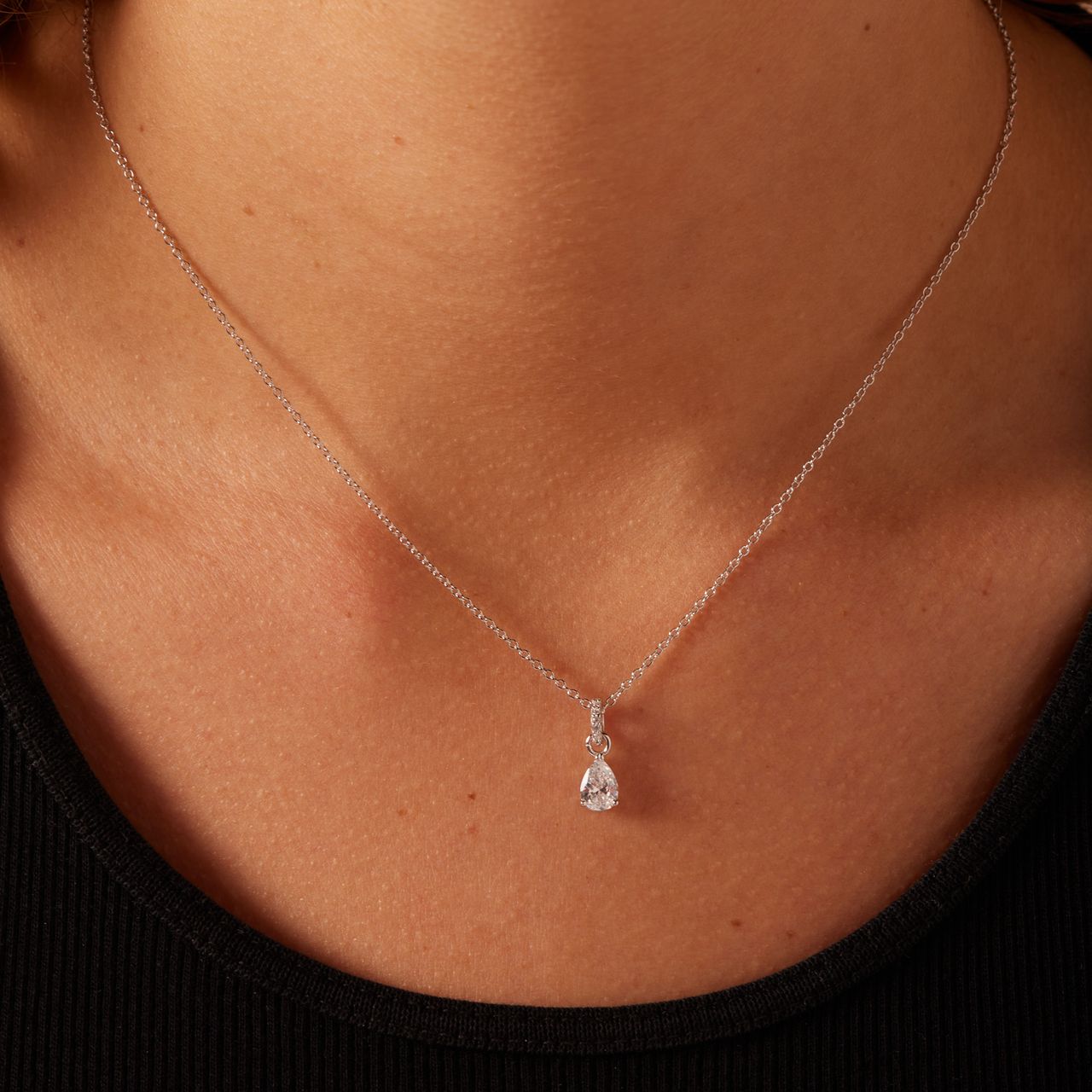 Halskette aus 925er Silber mit Anhänger, Tropfen, Zirkonia