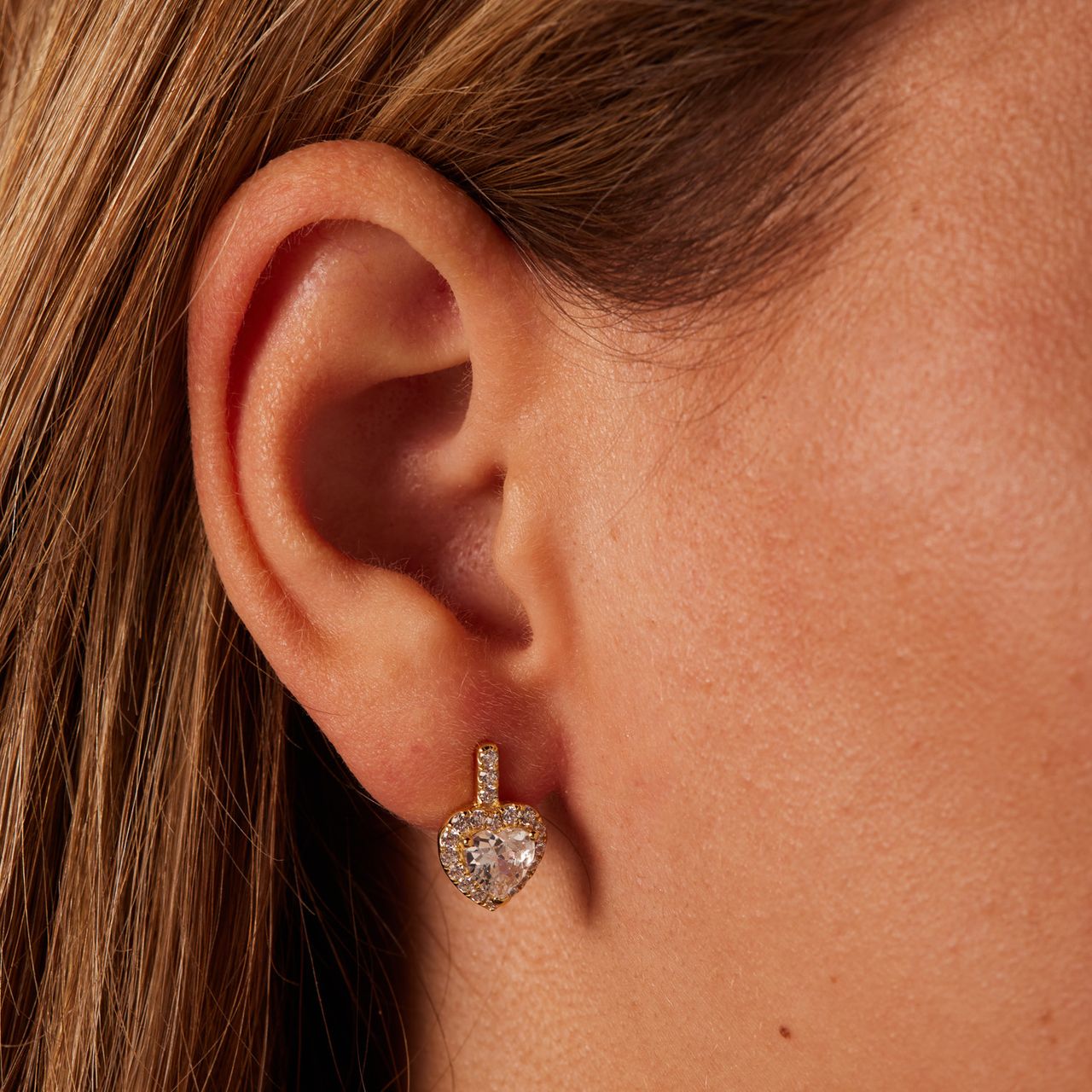 Ohrringe, 925 Silber, Vergoldete Herz mit Zirkonia