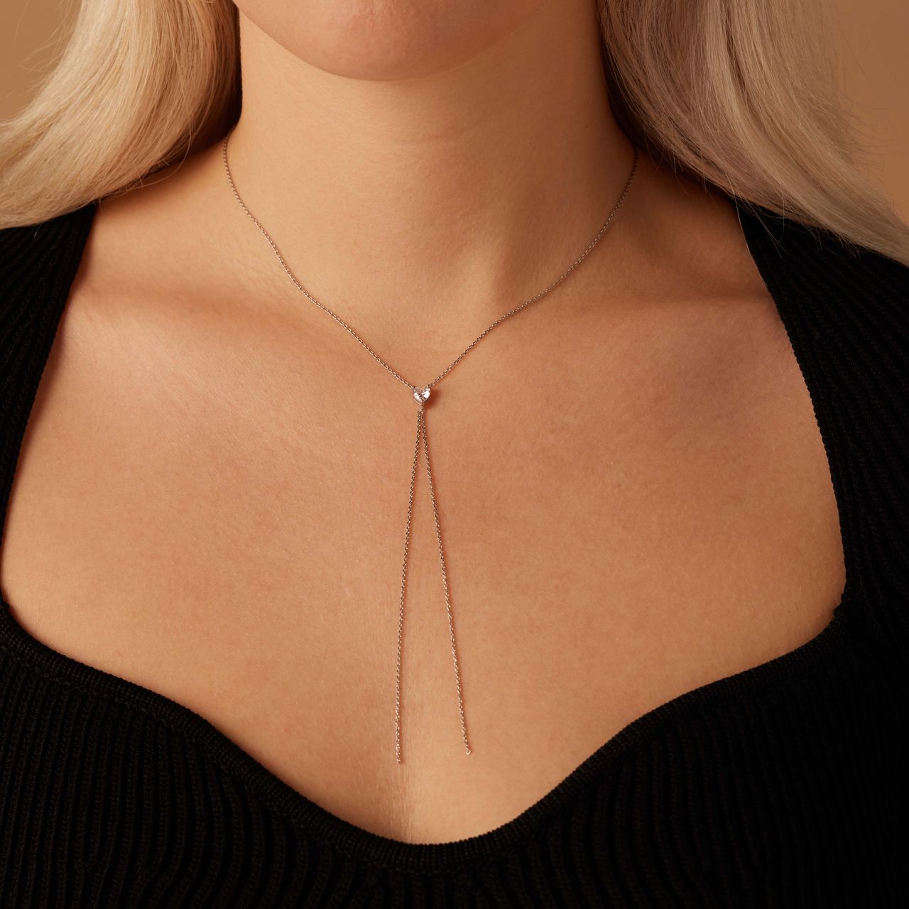 Zilveren Y ketting met hart zirkonia
