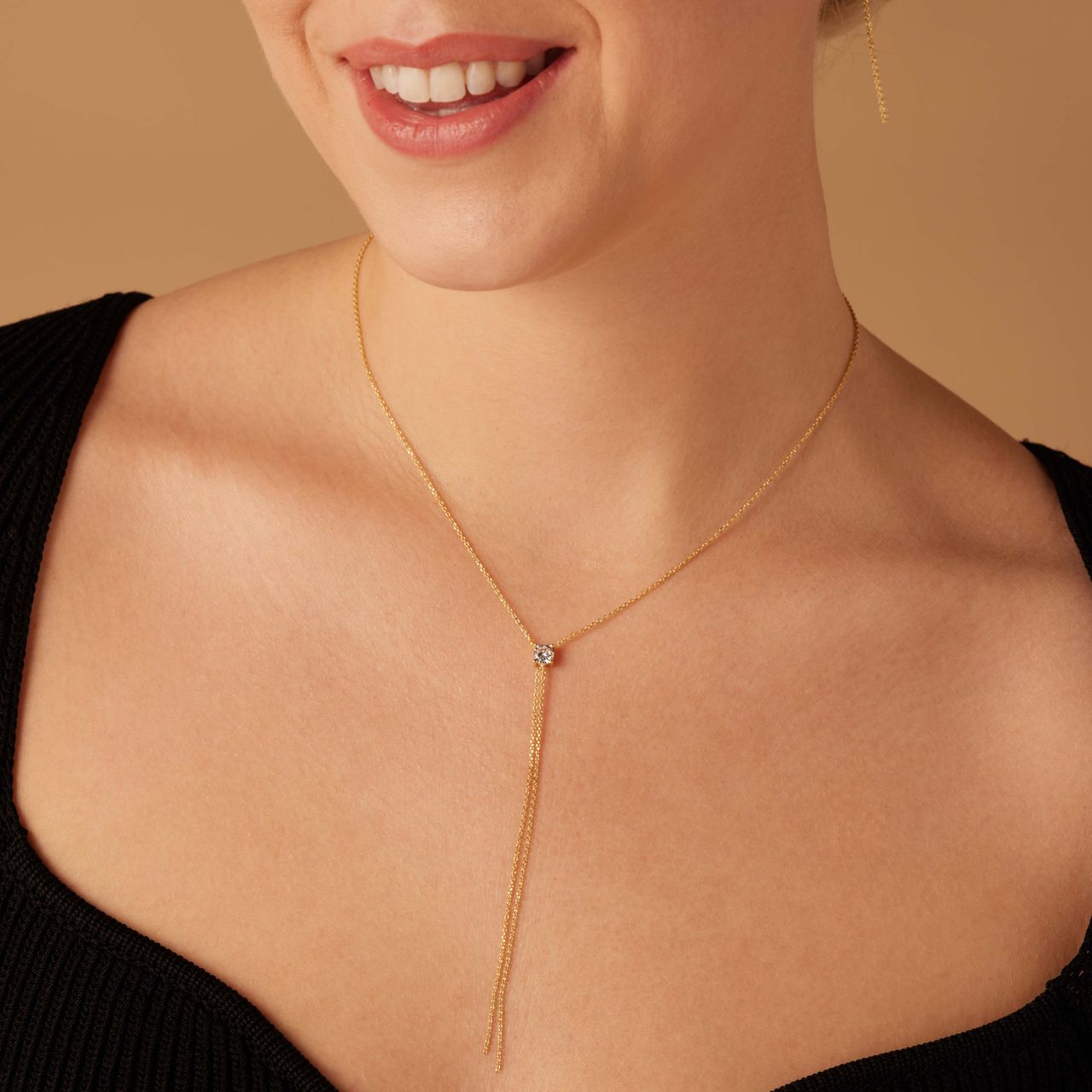Zilveren goldplated Y ketting rond zirkonia