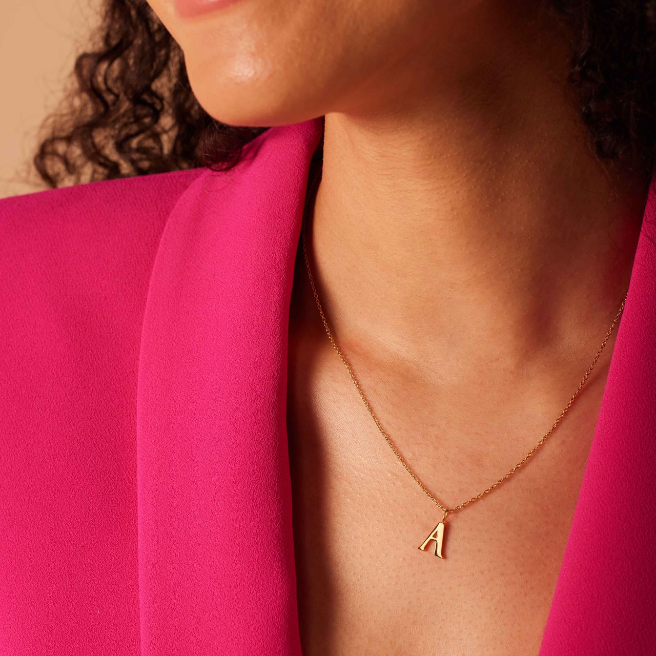 Stalen goldplated ketting met letterhanger A voor dames