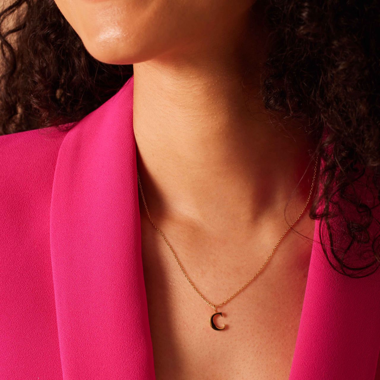 Stalen goldplated ketting met letterhanger C voor dames