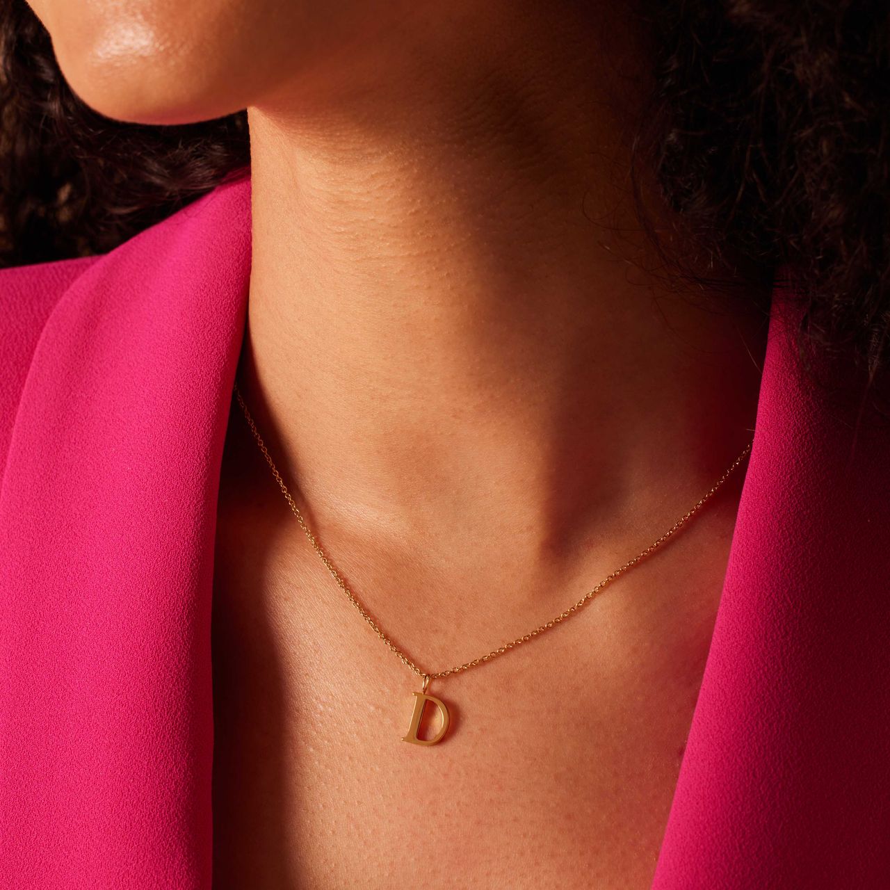 Stalen goldplated ketting met letterhanger D voor dames
