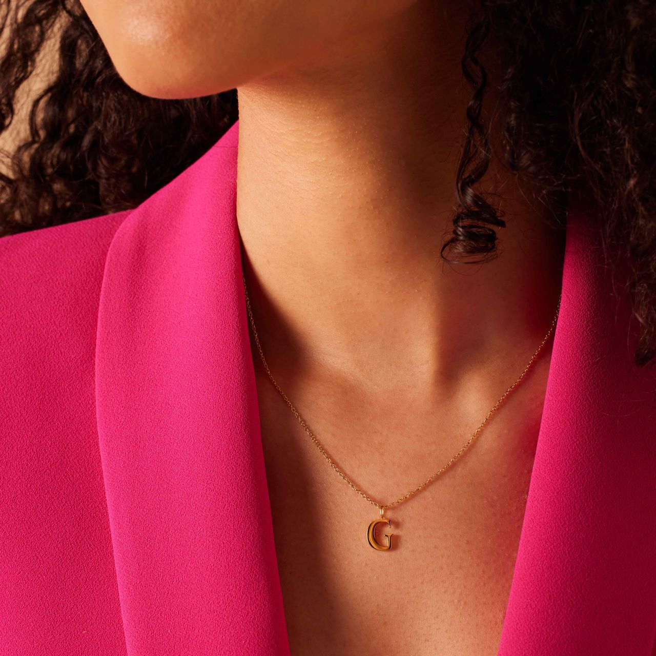 Stalen goldplated ketting met letterhanger G voor dames
