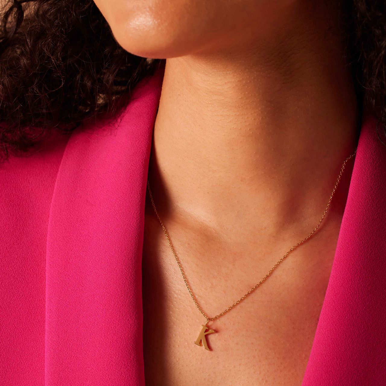 Stalen goldplated ketting met letterhanger K voor dames