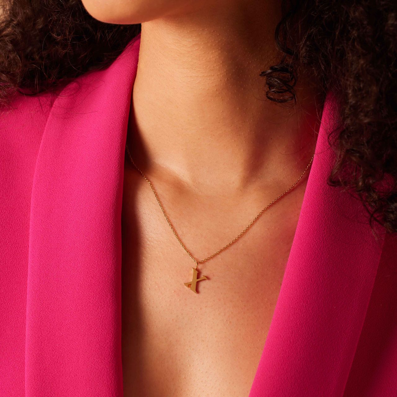 Stainless steel goldplated ketting met letterhanger X voor dames