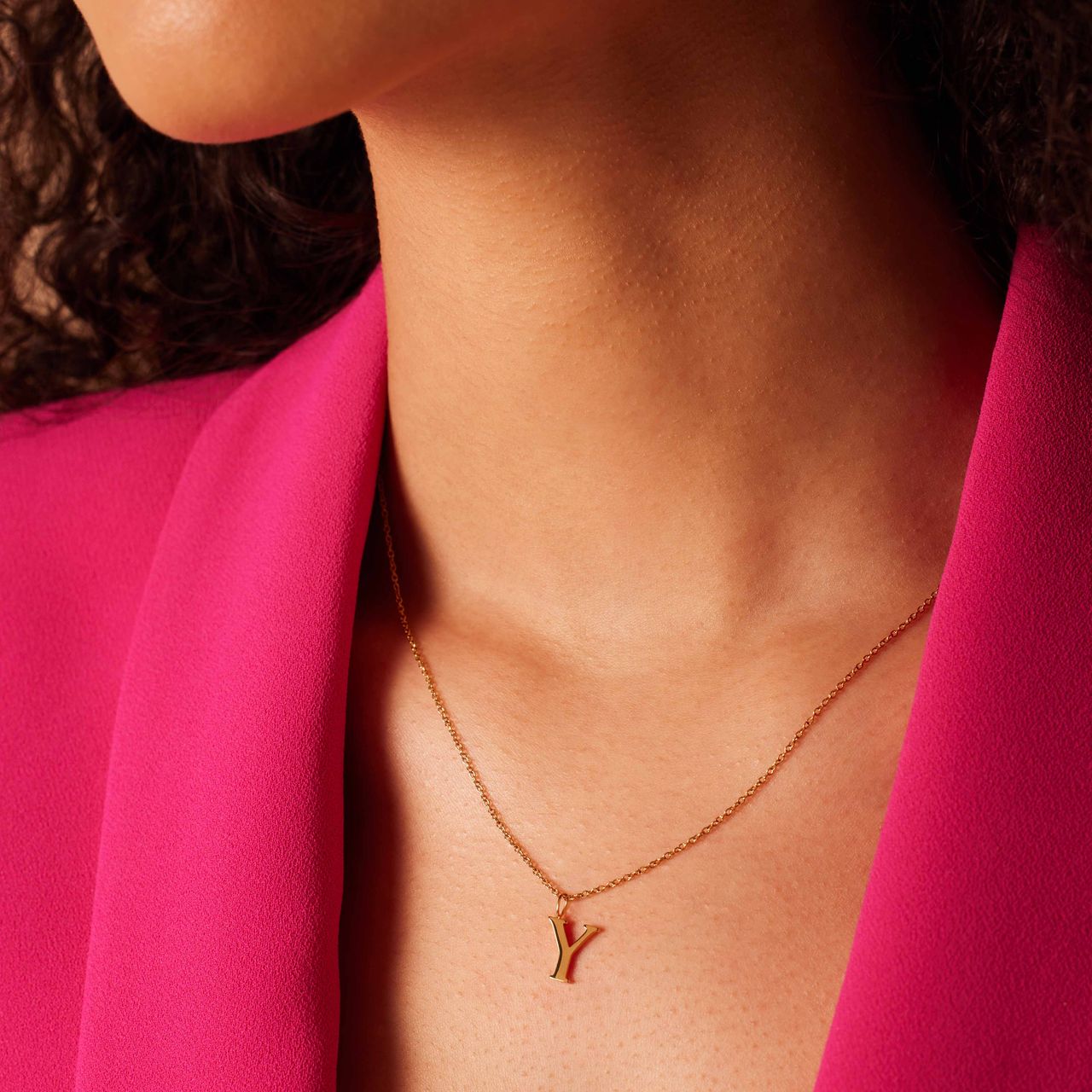 Stainless steel goldplated ketting met letterhanger Y voor dames