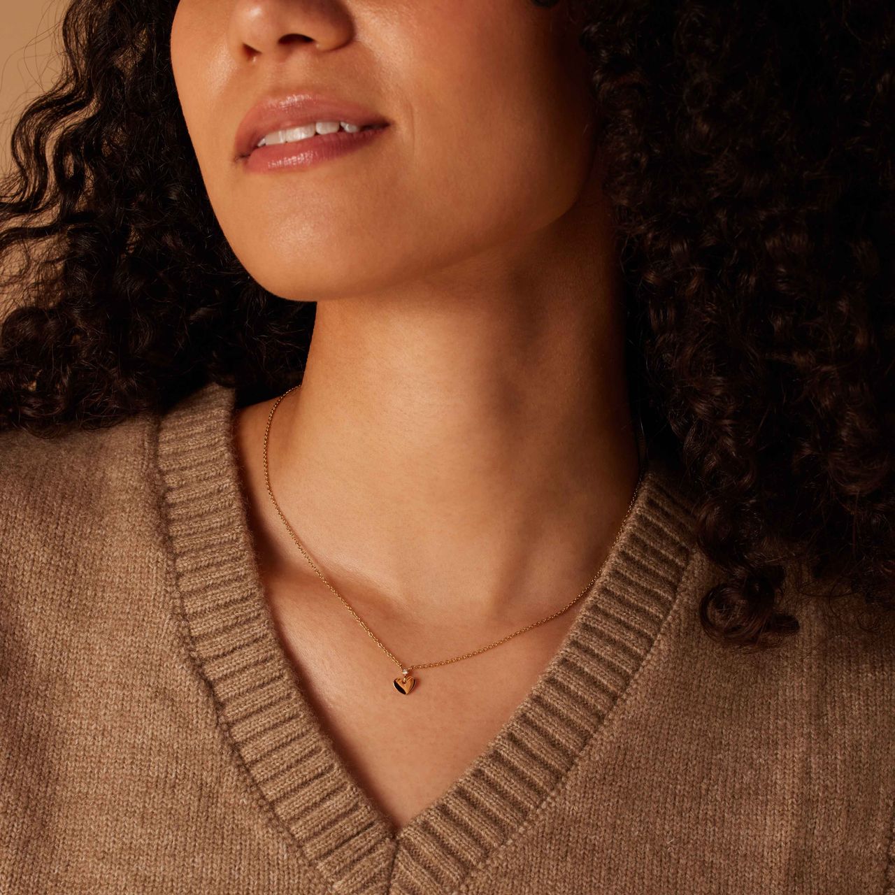 Stainless steel goldplated ketting met hanger hart met zirkonia voor dames