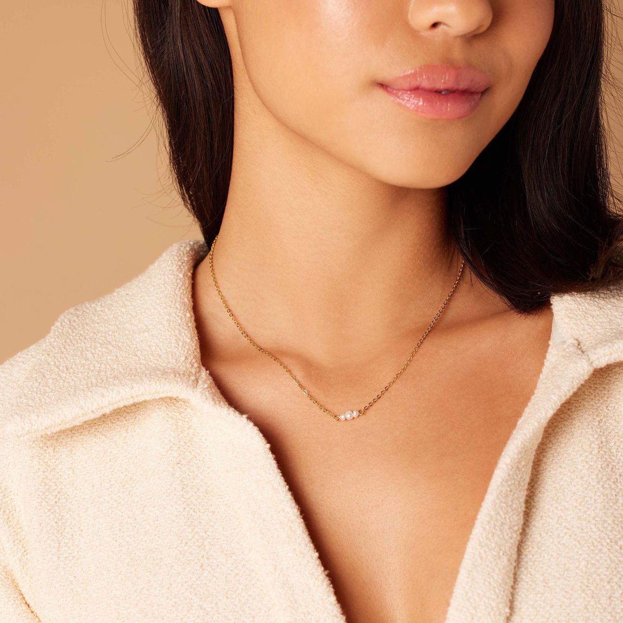 Stainless steel goldplated ketting met hanger met parel voor dames