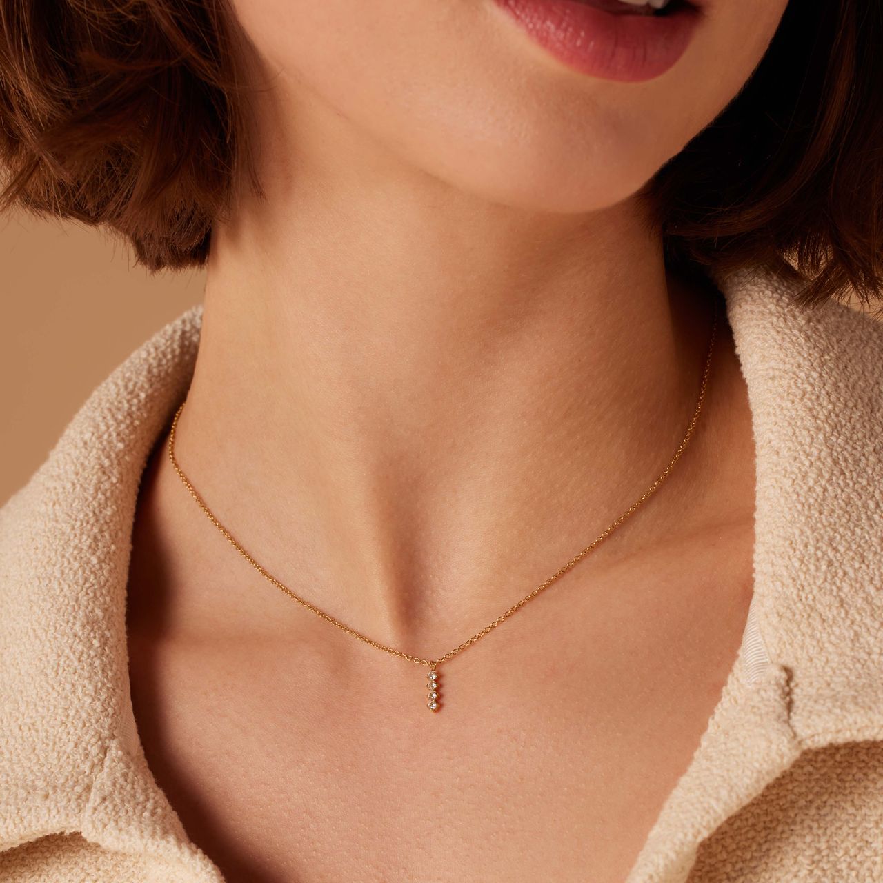 Stalen goldplated ketting met hanger met zirkonia voor dames