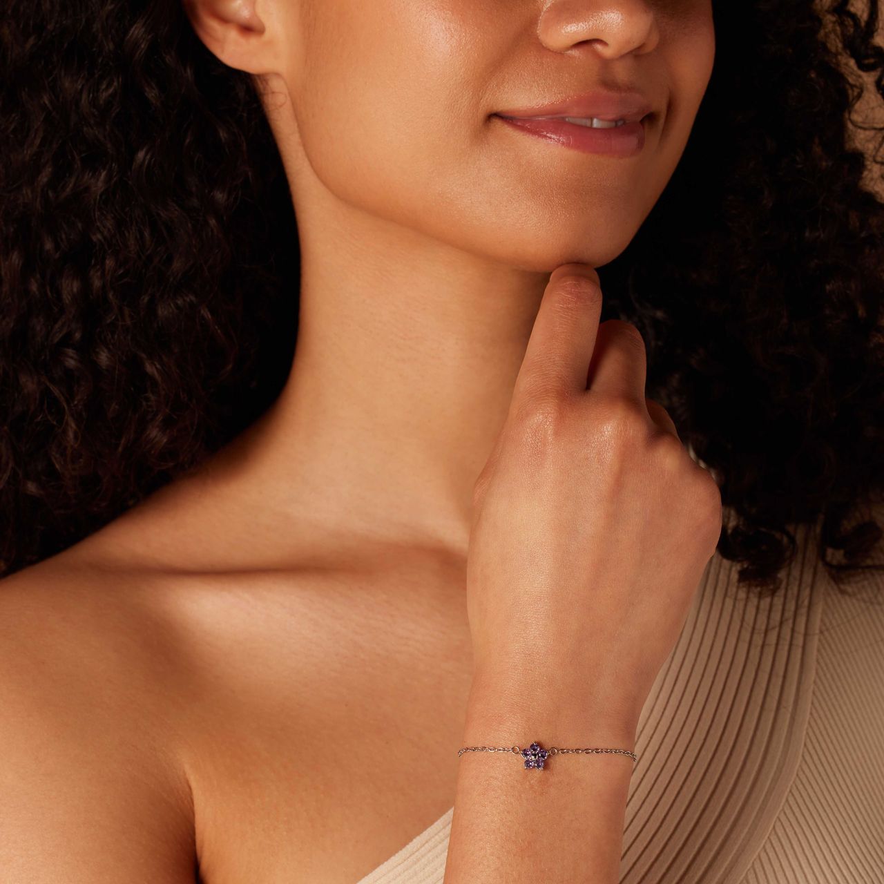 Stainless steel armband bloem met zirkonia paars