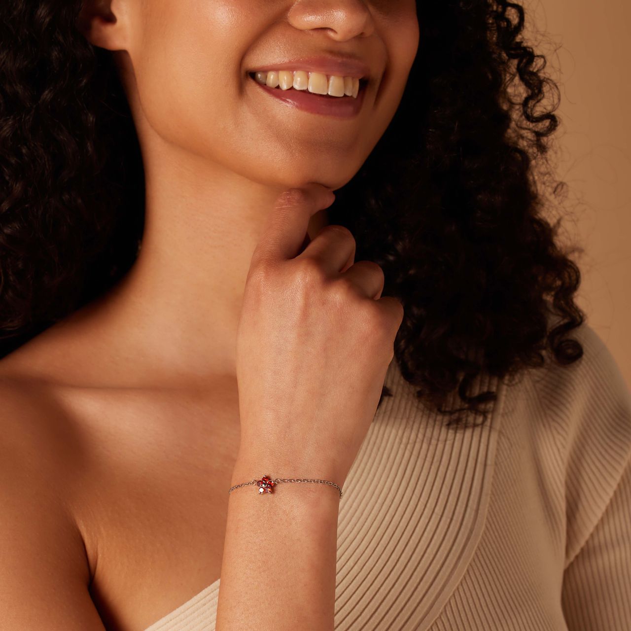 Stainless steel armband bloem met zirkonia rood