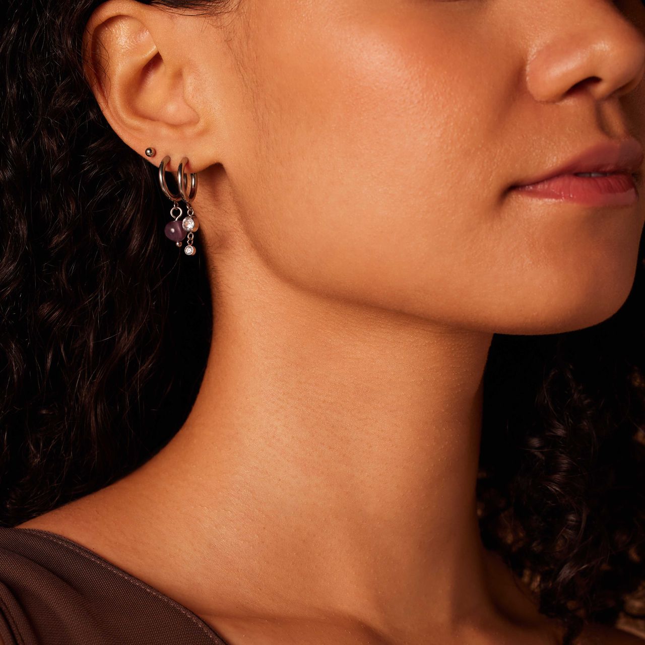 Stainless steel oorbellen set amethyst