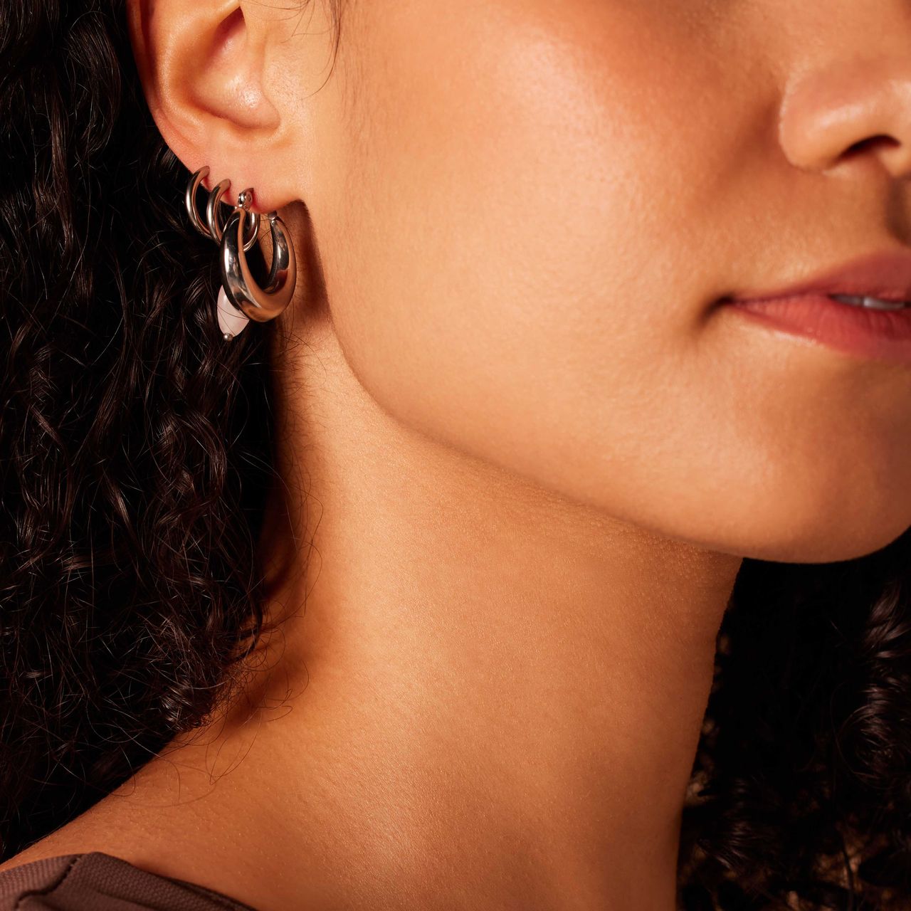 Stainless steel oorbellen set rozenkwarts