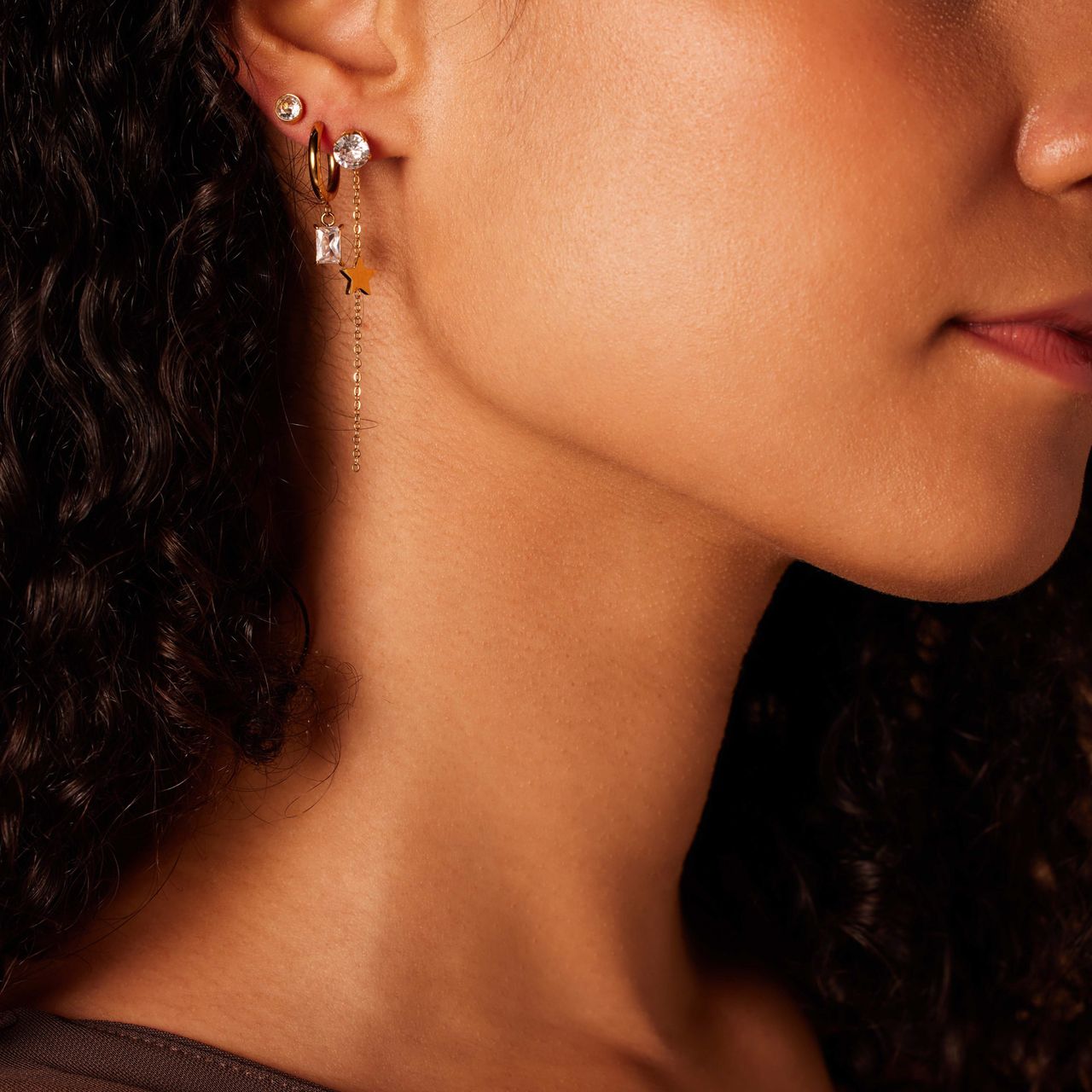 Stalen goldplated oorringen set ster voor dames