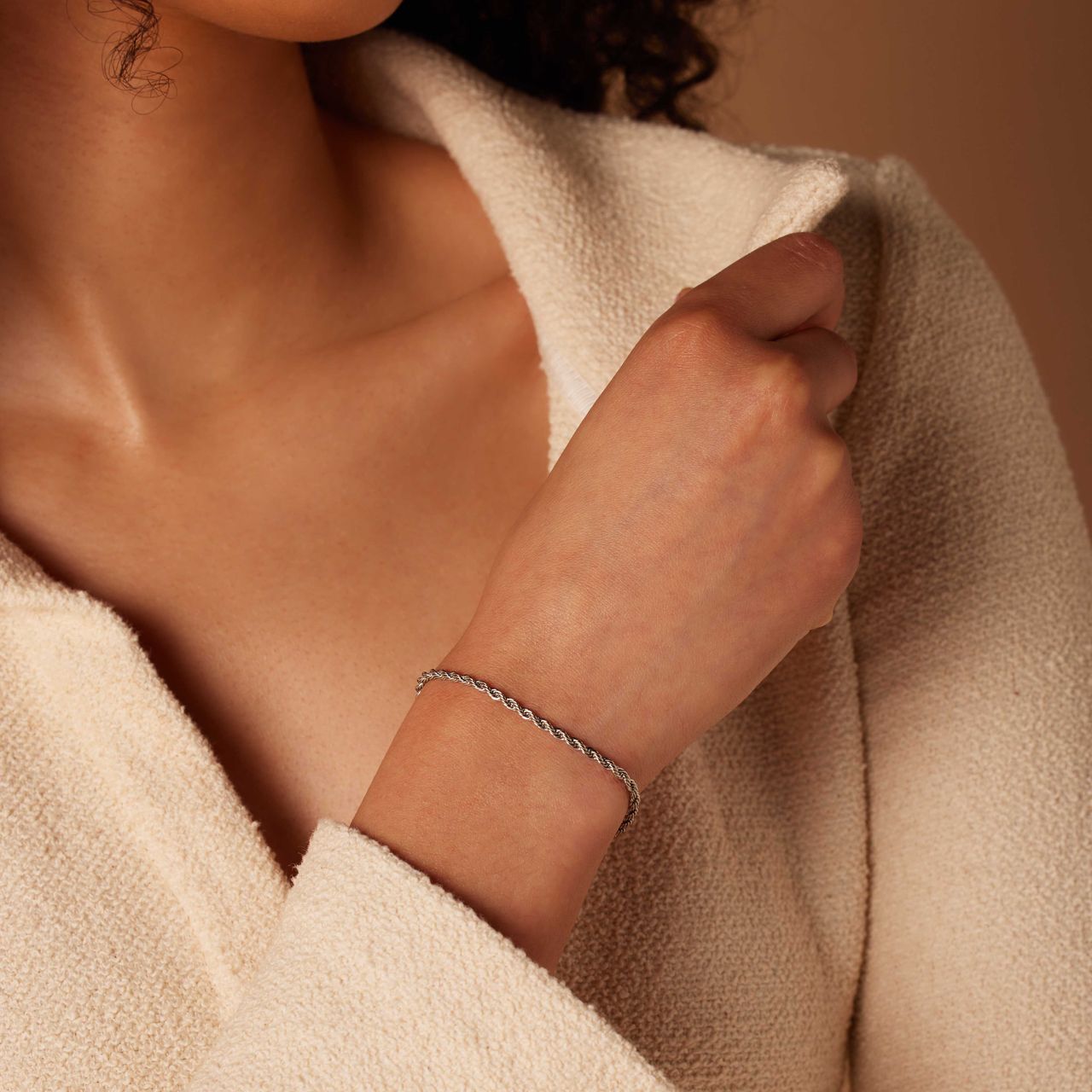 Armband mit Kordel-Glied aus Edelstahl, 3 mm
