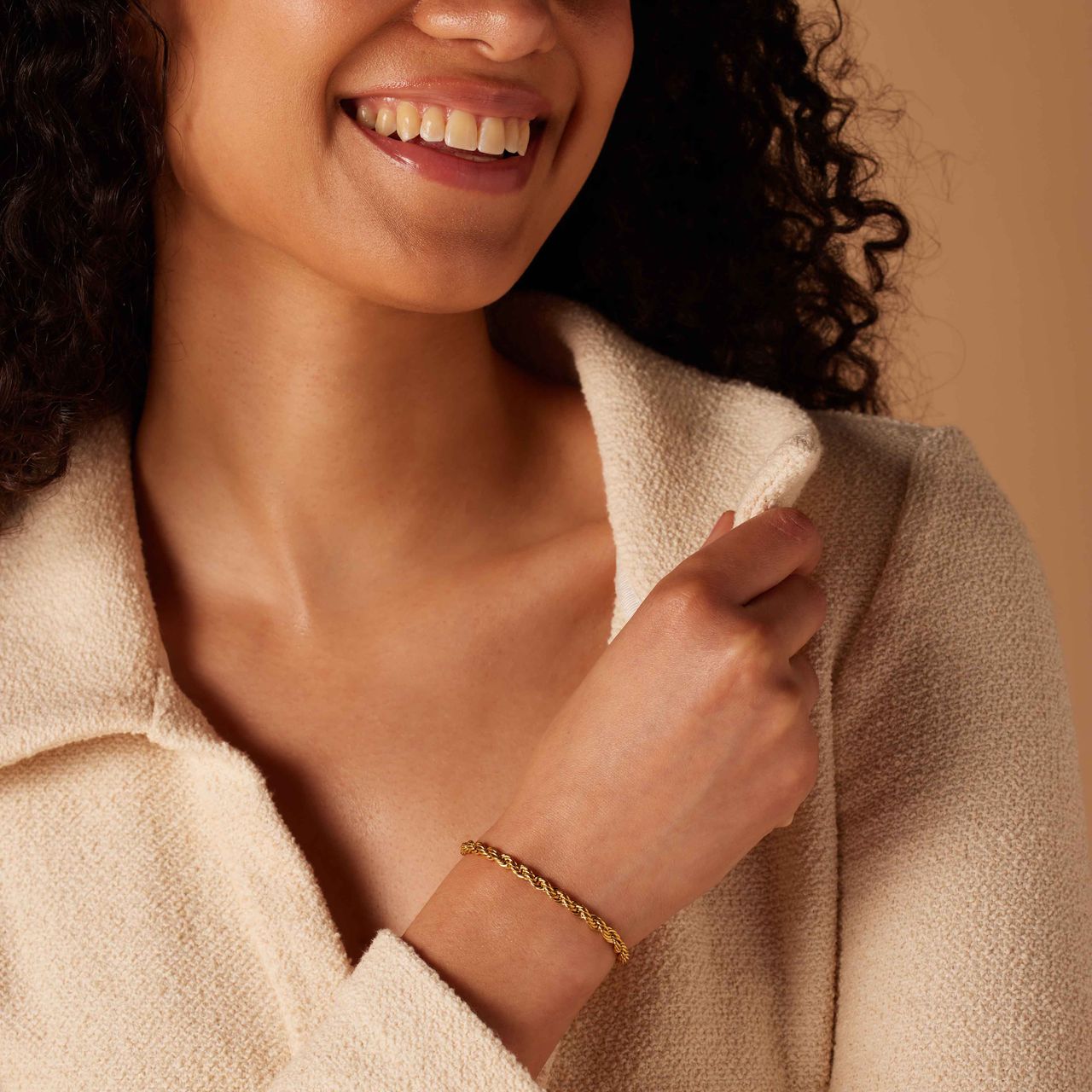 Stainless steel goldplated armband koord 4mm