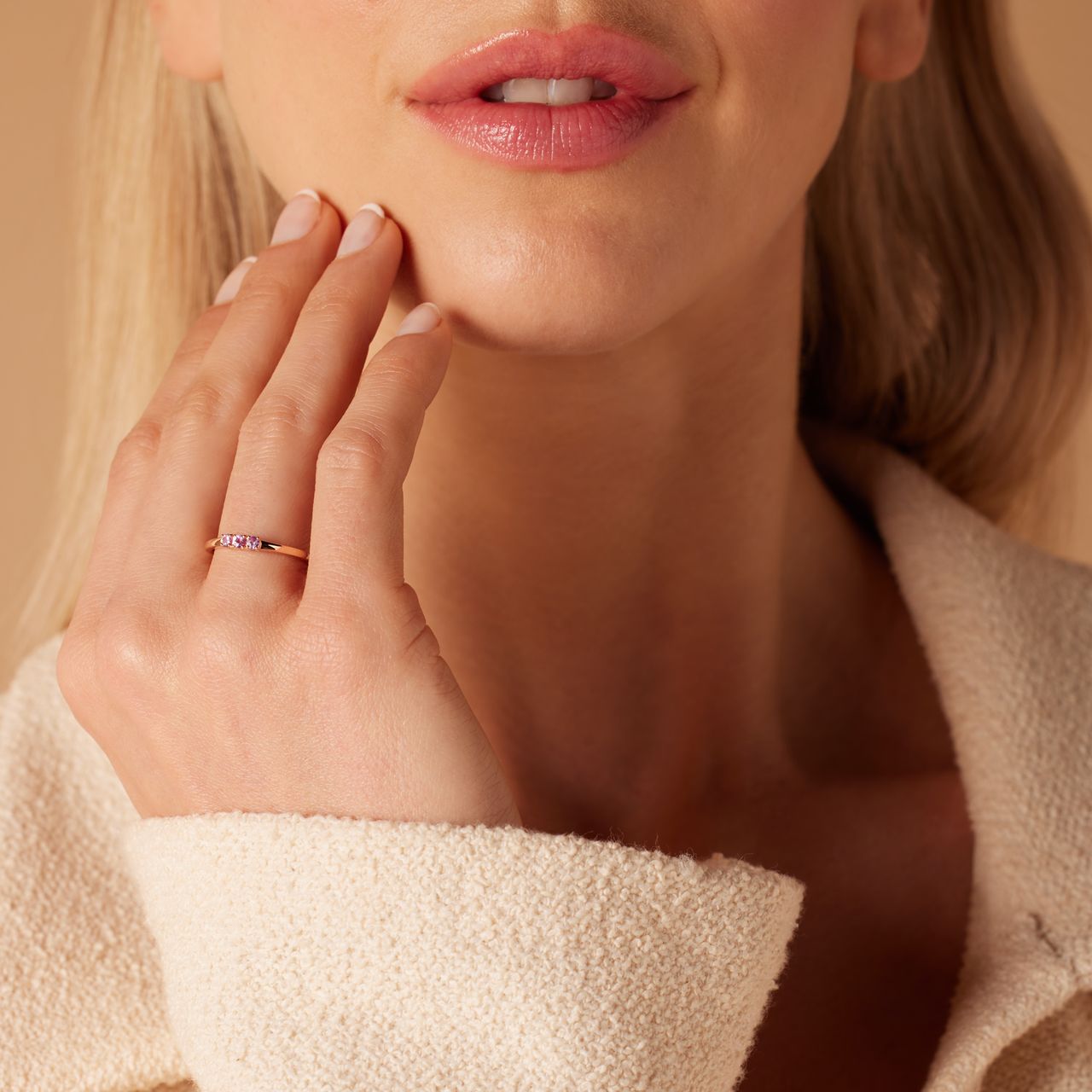 14 Karaat roségouden ring roze saffier