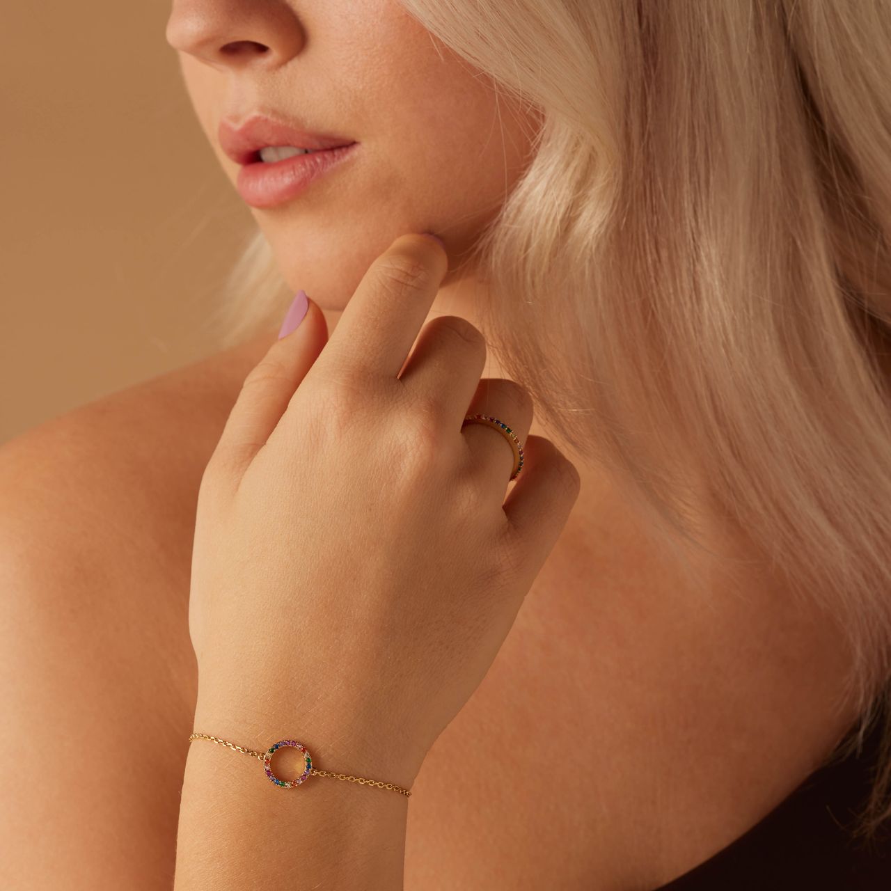 Zilveren goldplated armband zirkonia voor dames