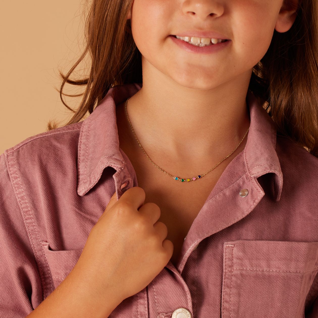 Zilveren goldplated kinderketting met hanger hart met emaille 