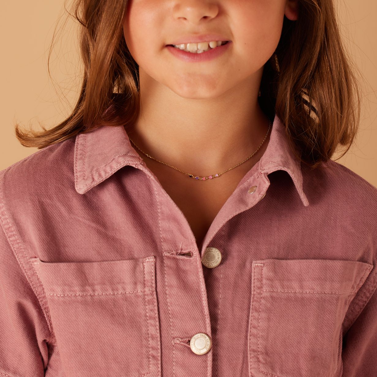 Zilveren goldplated kinderketting met hanger hart met emaille