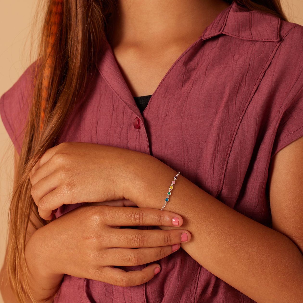 Armband, 925 Silber, bunte Emaille-Herzen