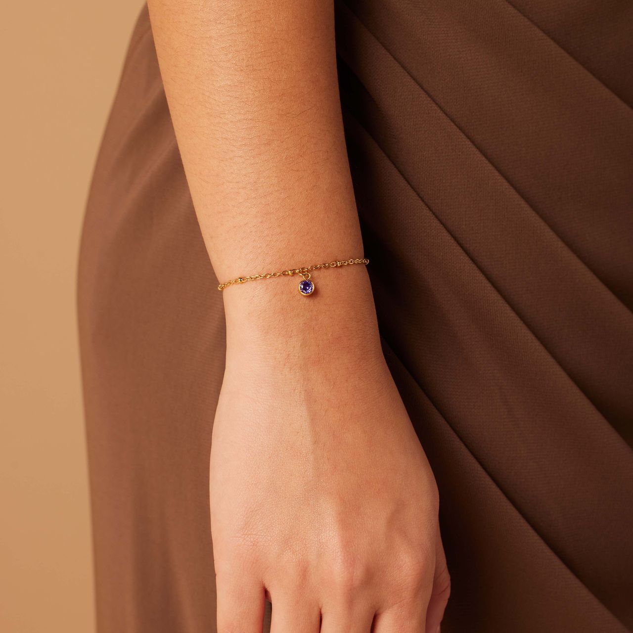 Stainless steel goldplated fantasiearmband met geboortesteen Februari voor dames