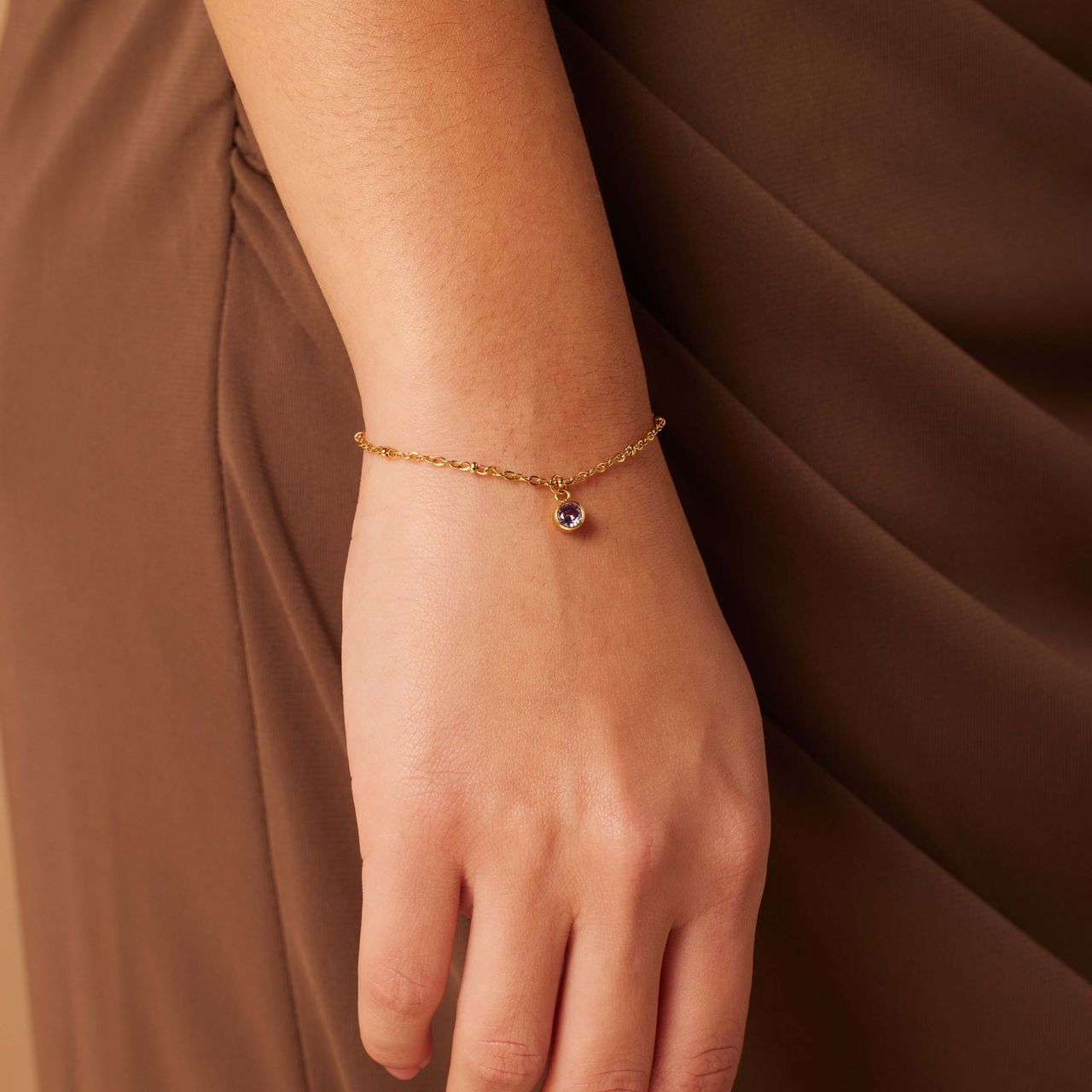 Stainless steel goldplated fantasiearmband met geboortesteen Juni voor dames