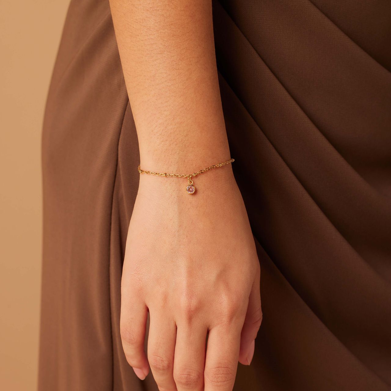 Stainless steel goldplated fantasiearmband met geboortesteen Oktober voor dames