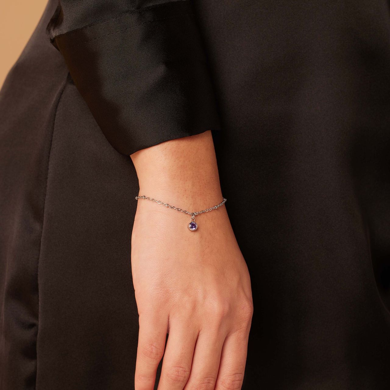 Armband aus Edelstahl, vergoldet, mit Geburtsstein, Februar