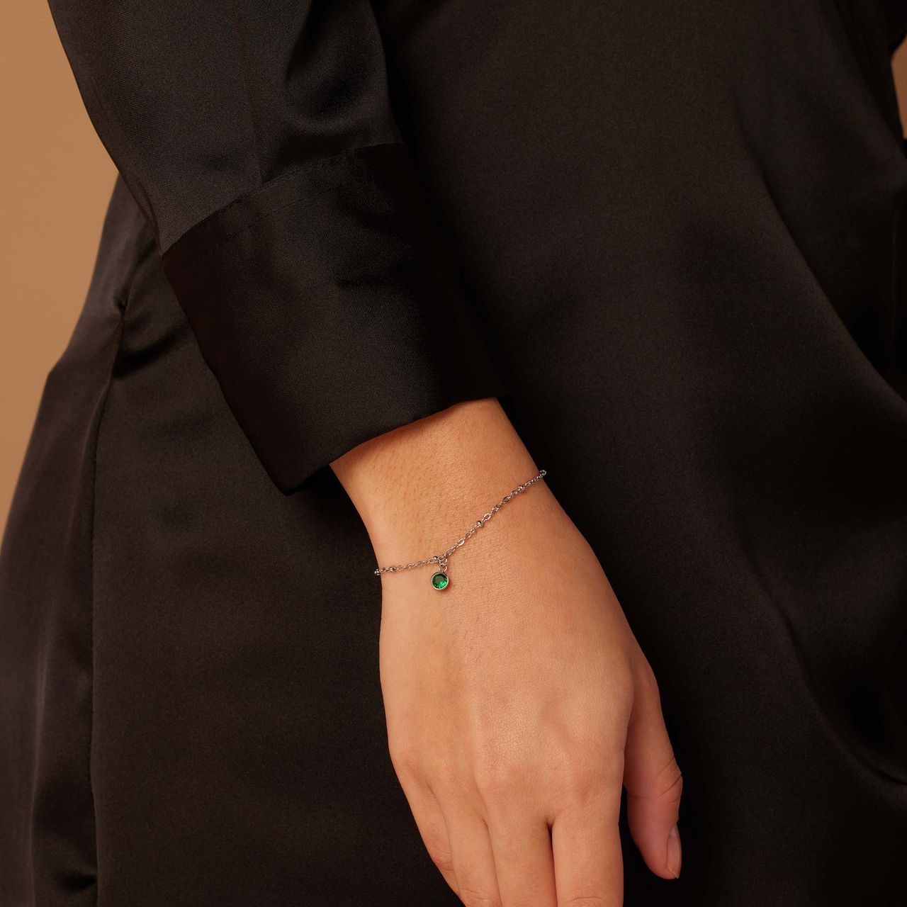 Armband aus Edelstahl, mit Geburtsstein, Mai